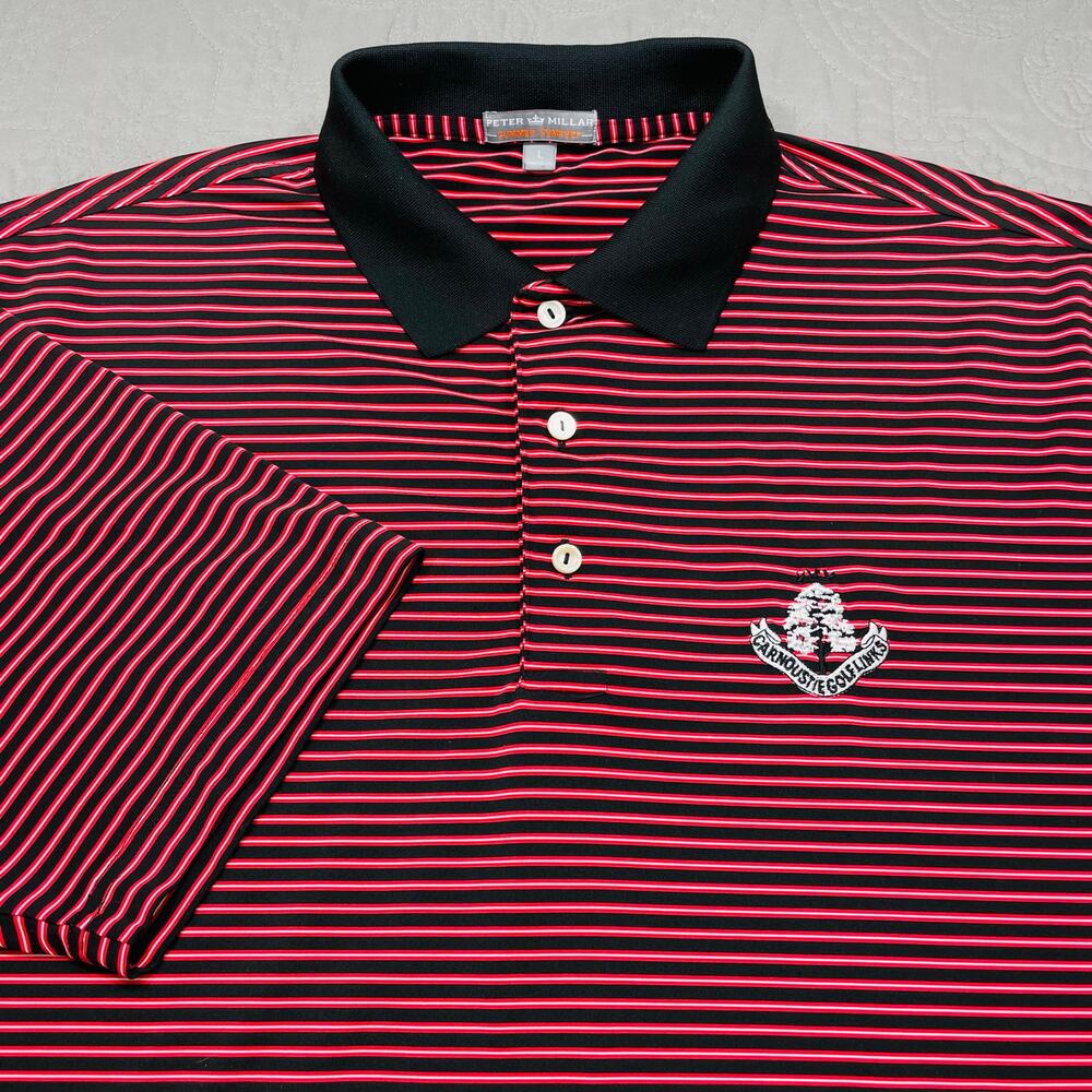 Peter Millar Shirt Large Red Black Striped Summer Comfort Links Performance Tech